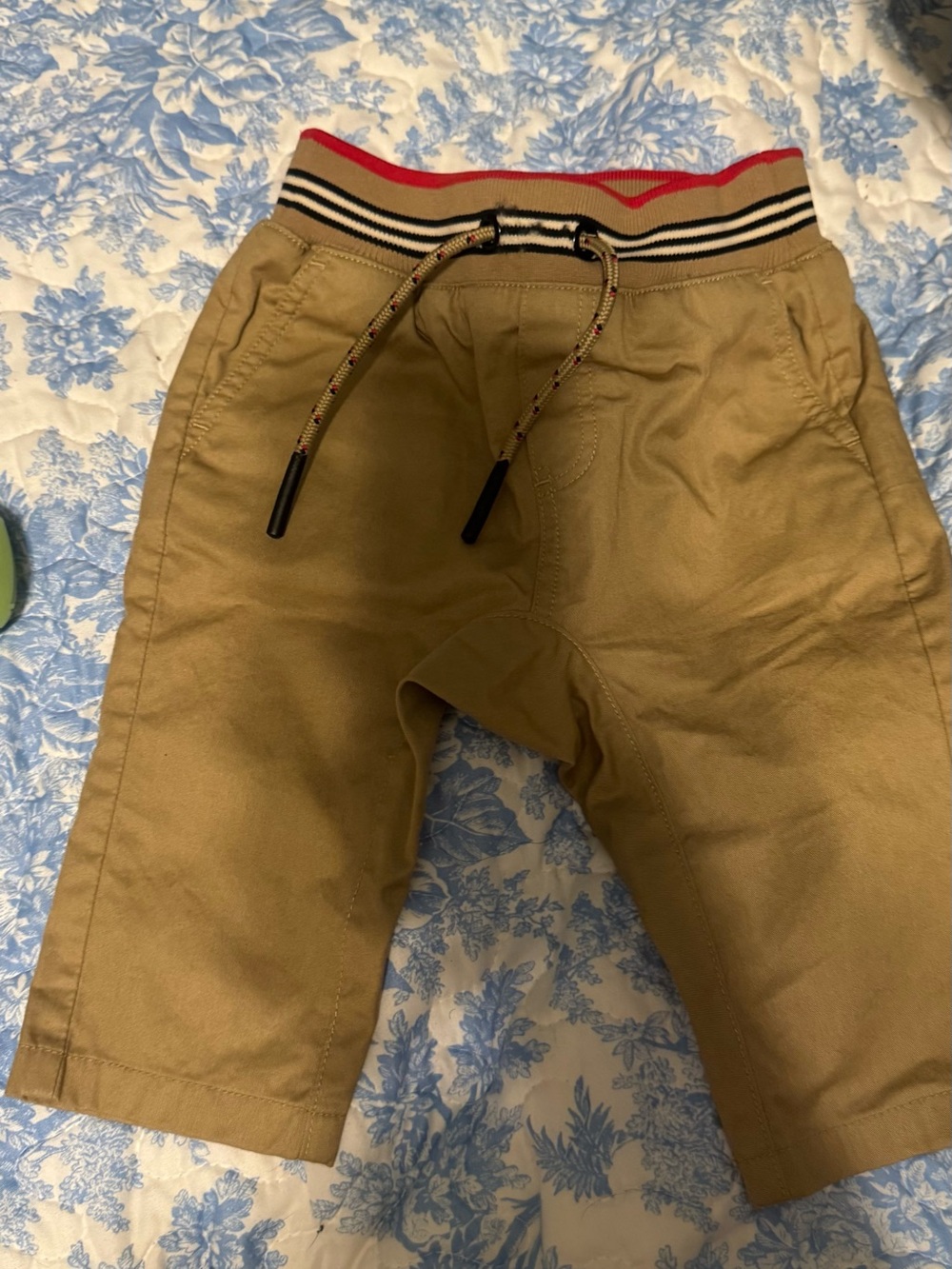 Burberry Tan Pull-On Shorts with Striped Elastic Waistband